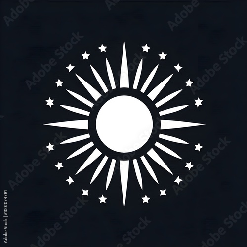 Sun with Star Icon Isolated in Black Background. Sun Logo Symbol Vector Design for Graphic Resources