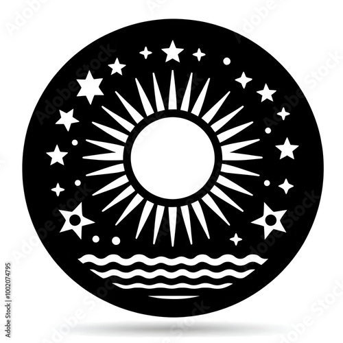 Sun with Star and Sea Icon Isolated in White Background. Sun Logo Symbol Vector Design for Graphic Resources