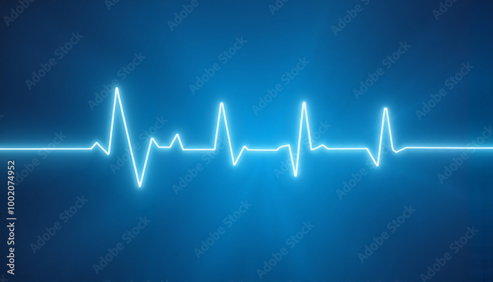 Blue glowing heartbeat line on dark background, health data monitoring concept Blue glowing heartbeat line on dark background, health data monitoring concept