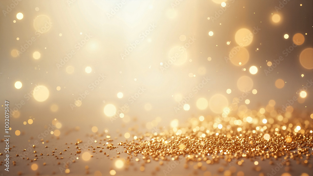 Golden glitter and bokeh lights, warm festive background with copy space Golden glitter and bokeh lights, warm festive background with copy space
