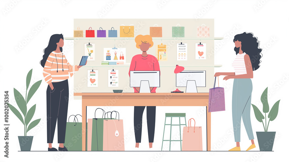 Working women in casual clothing at their store, accepting new online orders on a laptop, showcasing modern retail operations, e-commerce, and business management.
Working women in casual clothing at their store, accepting new online orders on a laptop, showcasing modern retail operations, e-commerce, and business management.