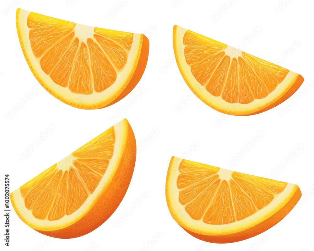 Obraz premium Four slices of orange arranged visually appealing for food representation.
