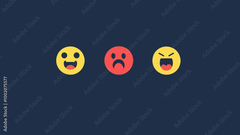 Facebook New Reactions Vector: Happy, Sad, Angry Emoticons, Social Media Engagement Icons, Dark Background Facebook New Reactions Vector: Happy, Sad, Angry Emoticons, Social Media Engagement Icons, Dark Background