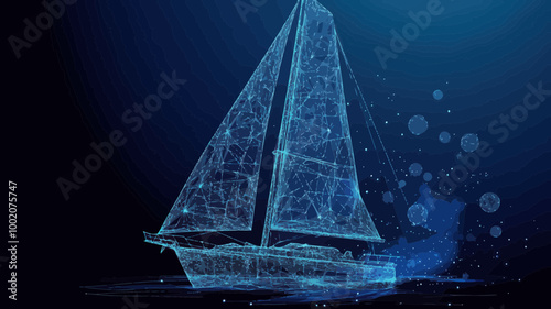 Polygonal Digital Sailing Yacht Concept - Vector Mesh Sailboat Artwork for Sea Business and Technology Themes