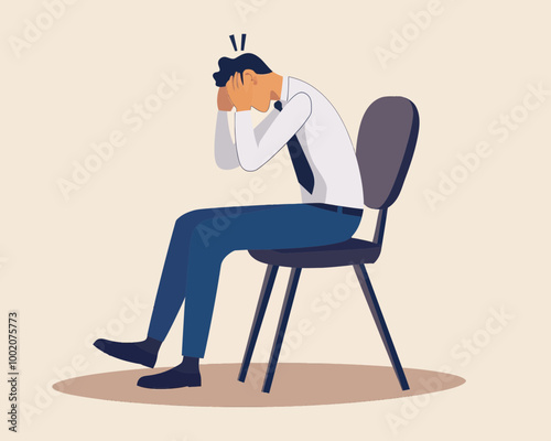 Frustrated Businessman Sitting Alone, Regretting Business Mistake, Stressed and Depressed, Minimalist Vector