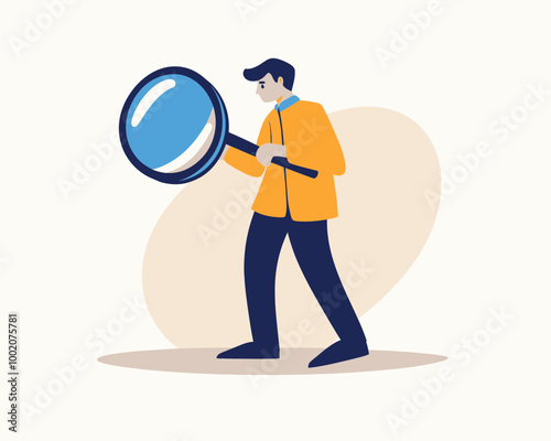 Curiosity Detective with Magnifying Glass Analyzing Evidence - Flat Minimalist SVG Vector for Search, Discovery, and Investigation