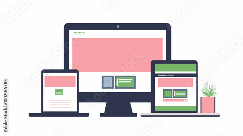 Responsive Web Design Concept with Tablet, Laptop, Mobile Phone, and Desktop Screens for Cross-Device Compatibility