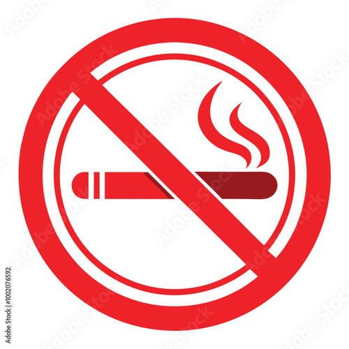 A red circle no smoking sign with a cigarette symbol and diagonal line illustrates a prohibition on smoking, a warning of danger to health