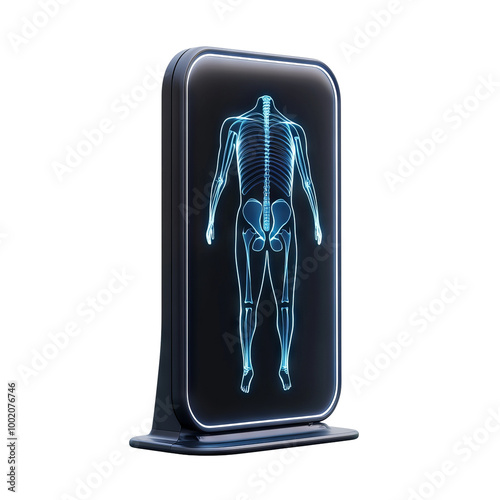 3D illustration of a human skeleton on a digital display, white isolate background photo