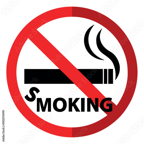 Red and white no smoking sign illustrating a forbidden cigarette symbol for prohibition and safety