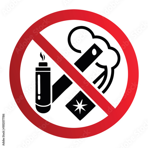 A red prohibition symbol with stop and forbidden icons warns of danger for no smoking, no alcohol, and do not enter