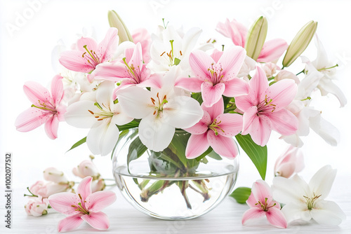 A Composition of Pink Cherry Blossoms and White Lilacs