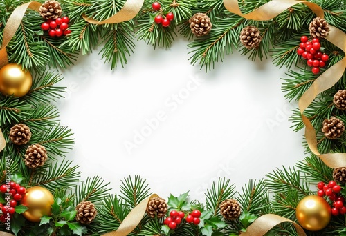 A christmas wreath with pine cones and red berries.