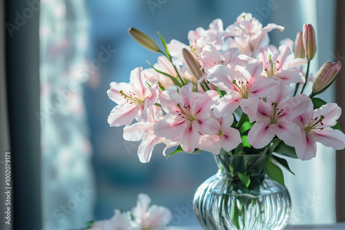 Elegant Floral Composition of Pink Cherry Blossoms and White Lilacs