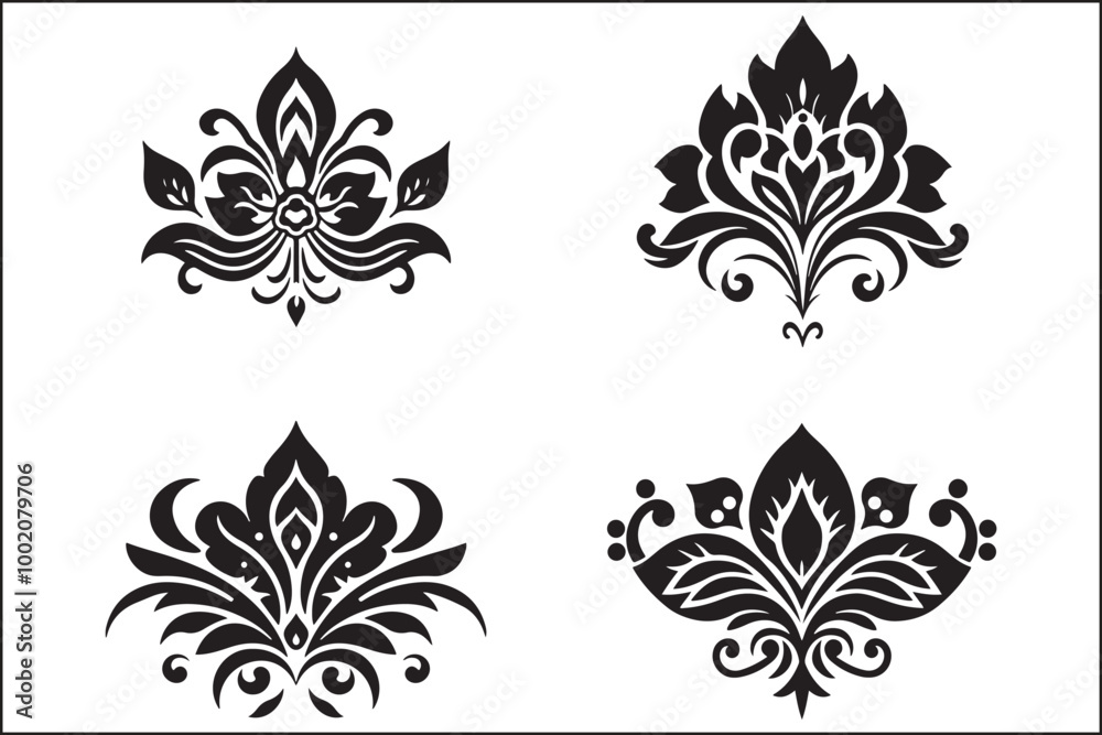 A collection of black and white designs with a white background A collection of black and white designs with a white background