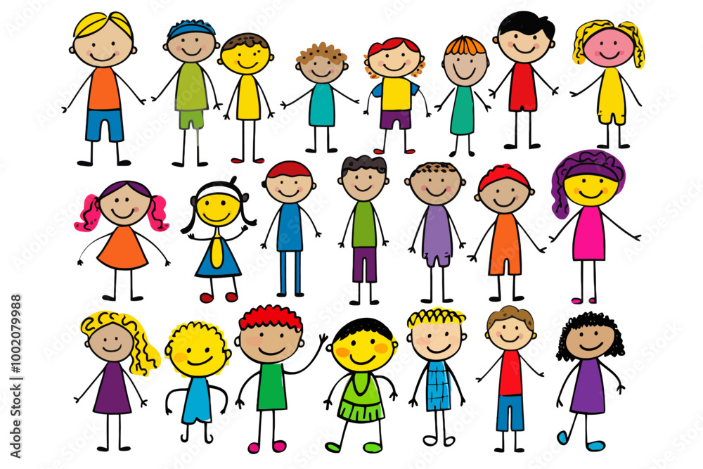 Children stick figure collection clipart vector, stick girls, stick boys, illustration silhouette Children stick figure collection clipart vector, stick girls, stick boys, illustration silhouette