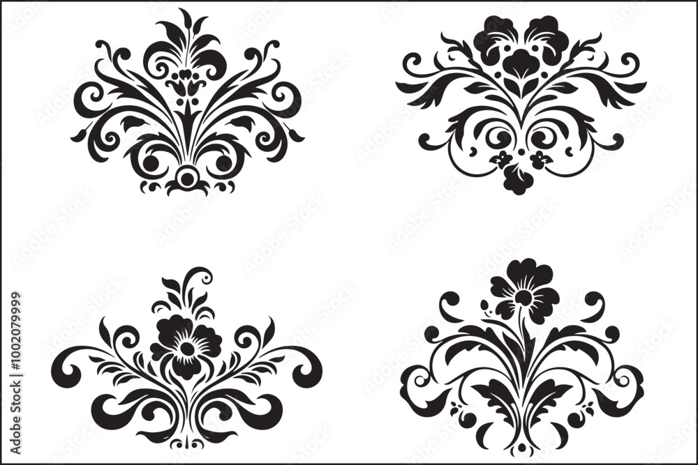 A collection of black and white designs with a white background A collection of black and white designs with a white background