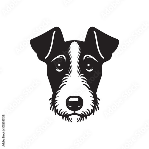 Fox Terrier Dog Face Clipart Design - Dog Face Logo - Fox Terrier Vector illustration in black and white

