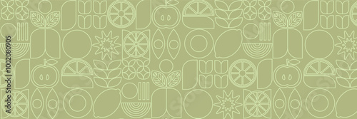 Bauhaus vegetable abstract. Geometric line drawing. Vegetables and fruits seamless pattern bauhaus. 