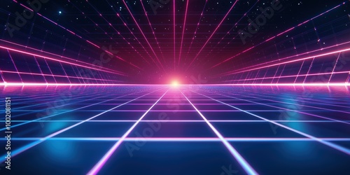 Vibrant Neon Grid Background in Blue and Purple