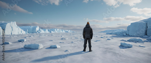 A man standing on snow Arctic climate landscapes.