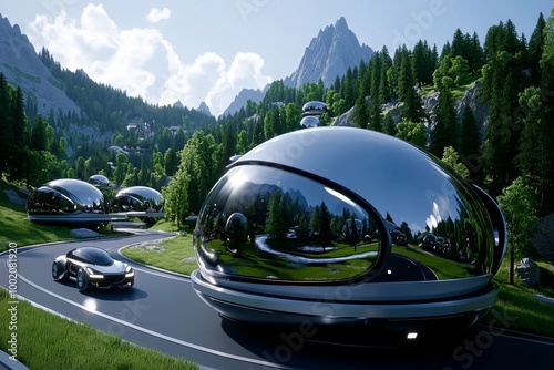 A futuristic space colony with stunning landscapes, where artificial environments replicate forests, rivers, and mountains on distant planets