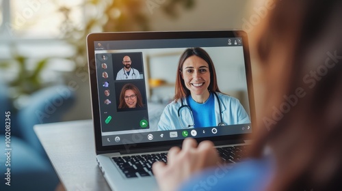 Doctor and Patient Engaging in a Telemedicine Video Call on a Laptop for Remote Healthcare Consultation