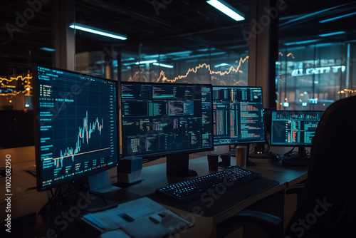 Trading Office Featuring a Modern Setup with Multiple Monitors: Optimizing Trader Productivity