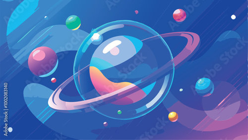 Abstract blue background with glowing circles, illustrating a digital globe or planet in space