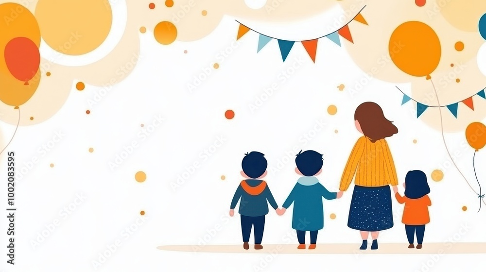 Family Celebration with Colorful Balloons and Joyful Atmosphere