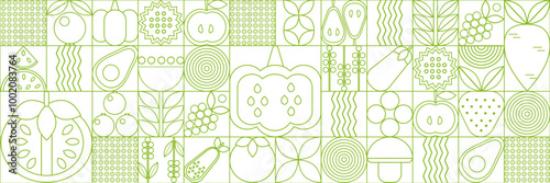 Bauhaus vegetable abstract. Geometric line drawing. Vegetables and fruits seamless pattern bauhaus. 