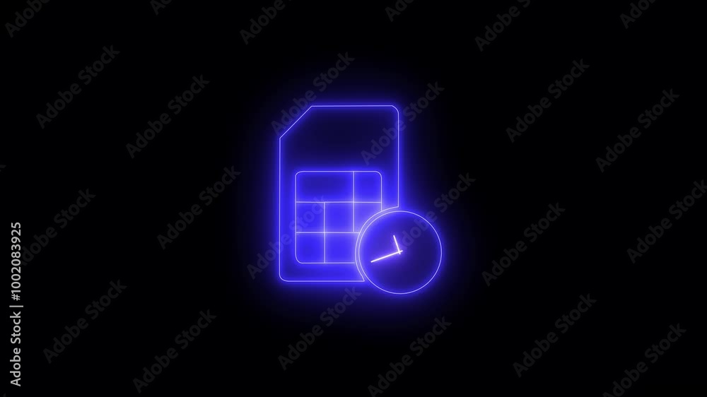 Glowing neon line Sim card time icon isolated on black background. Mobile cellular phone sim card chip. Mobile telecommunications technology symbol ,Neon time sim card icon 4K Glowing neon line Sim card time icon isolated on black background. Mobile cellular phone sim card chip. Mobile telecommunications technology symbol ,Neon time sim card icon 4K