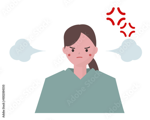 イライラして怒る女性。ベクターイラスト