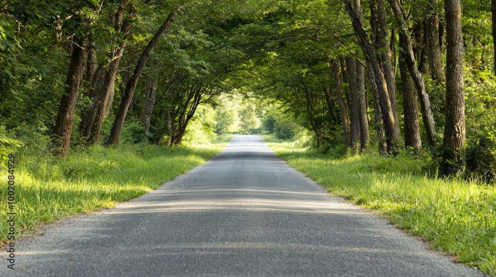 Obraz premium Serene Country Road: Pine Tree Canopy Tunnel