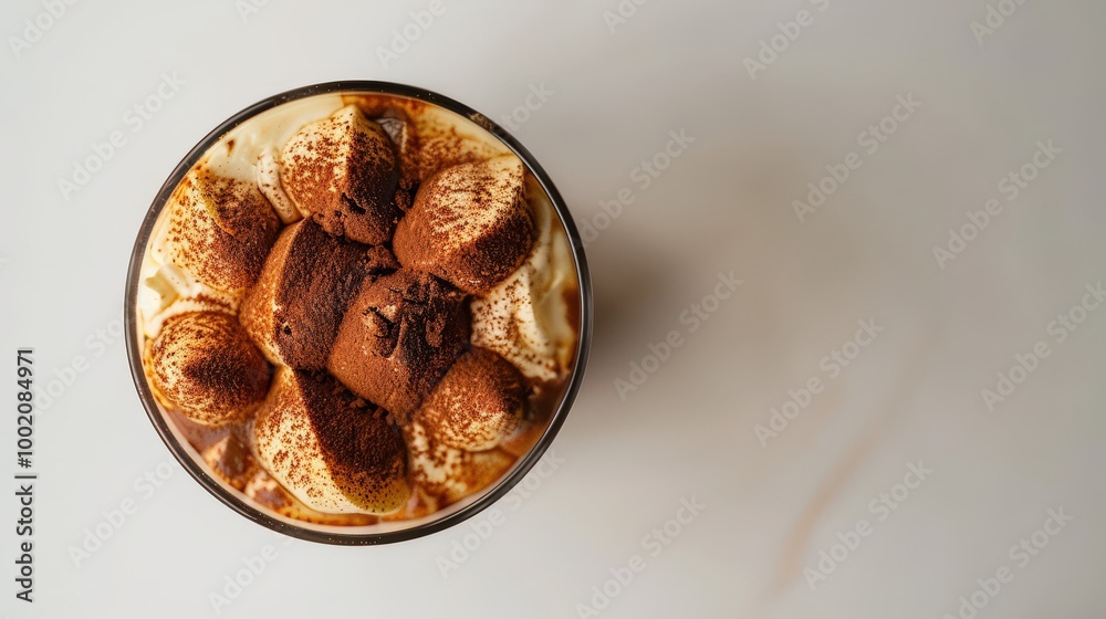 Elegant Tiramisu Dessert in Glass on Pristine White Background Elegant Tiramisu Dessert in Glass on Pristine White Background