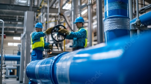 A blue pipe with a gauge on it. The gauge is showing a reading of 1.5 photo