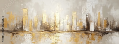 Minimalist Cityscape in Gold and Beige Tones
