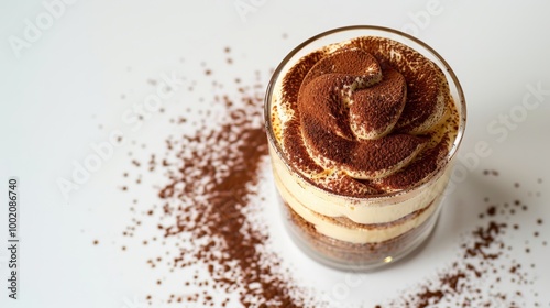 Delightful Tiramisu in Glass on Clean White Background with Ample Space 