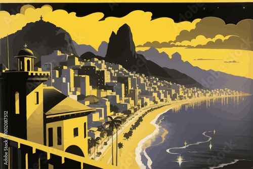 Rio de janeiro Brasil  city a noir novel bookcover yellow and black illustration