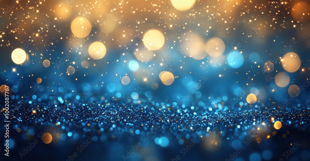 Golden Bokeh Lights on Blue Glitter Background
Golden Bokeh Lights on Blue Glitter Background