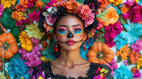 A vibrant scene of a woman model showcasing Halloween accessories, highlighting how they can enhance any costume