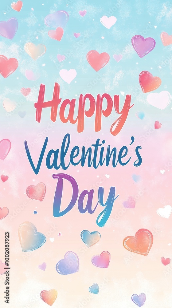 A vibrant banner displays cheerful text wishing a happy Valentine’s Day, surrounded by hearts A vibrant banner displays cheerful text wishing a happy Valentine’s Day, surrounded by hearts