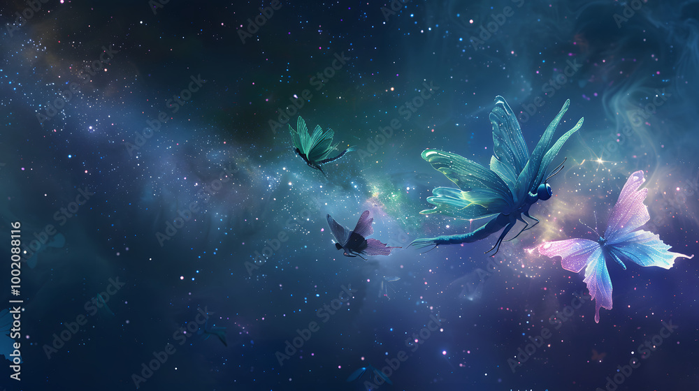 Beautiful cute fairies flying in the sky at night. Adorable scene of fairies flying in the sky. Beautiful cute fairies flying in the sky at night. Adorable scene of fairies flying in the sky.