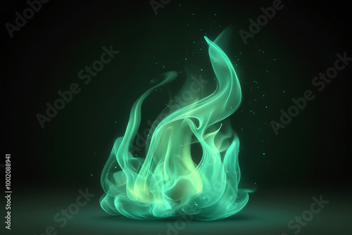 Mystical green Fire Flames 3d icon photo