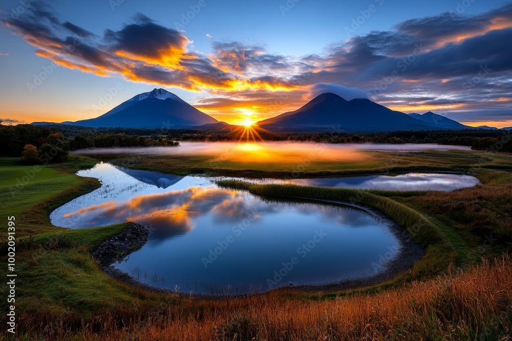 Hyper-realistic rural landscape at sunrise, with every detail of the mist, fields, and distant mountains brought to life in rich textures and colors Hyper-realistic rural landscape at sunrise, with every detail of the mist, fields, and distant mountains brought to life in rich textures and colors