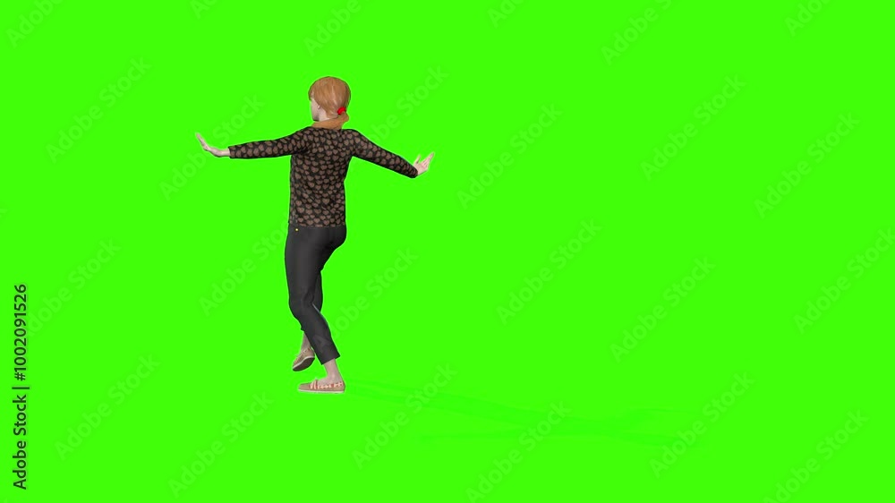 4k handsome a girl dancing on music or radio programs to celebrate animation on the green screen, an Excited female 3d model blogger creating a master class in a black pants shirt on chroma key 4k handsome a girl dancing on music or radio programs to celebrate animation on the green screen, an Excited female 3d model blogger creating a master class in a black pants shirt on chroma key