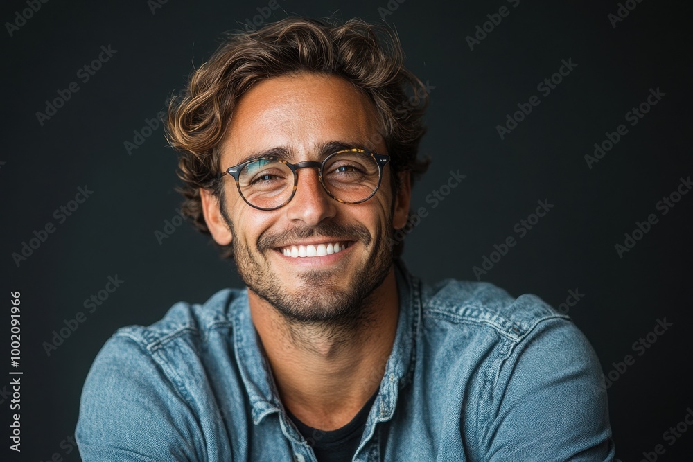Smiling Man with Glasses and Casual Style Smiling Man with Glasses and Casual Style