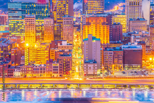 Downtown Pittsburgh city skyline, cityscape of  Pennsylvania