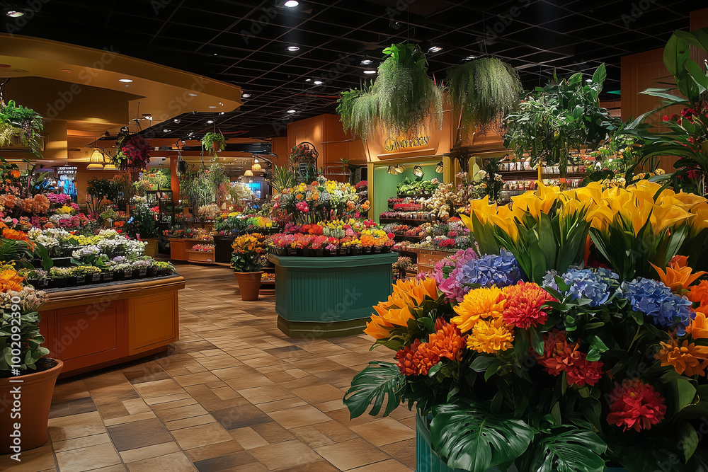 Fototapeta premium A Vibrant Floral Section with Bouquets of Fresh Flowers: Bringing Nature's Beauty to Your Home
