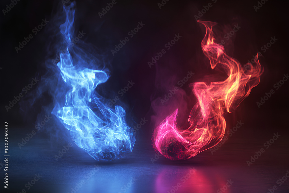 Fototapeta premium Mystical red and blue Fire Flames 3d icon